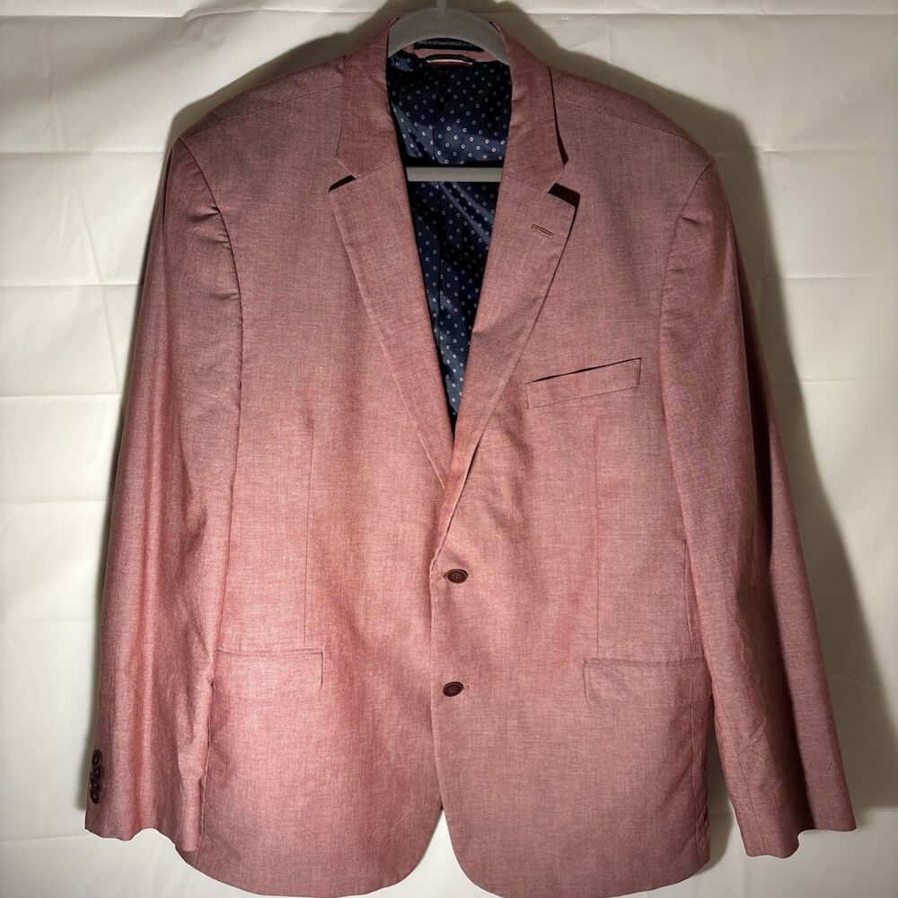 48R Men's Tommy Hilfiger 100% Cotton Blazer Muted Coral Pink Sport Coat